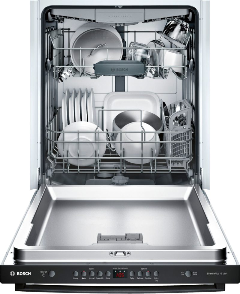 Bosch - 100 Series 24" Top Control Built-In Dishwasher with Hybrid Stainless Steel Tub - Black - Image 3