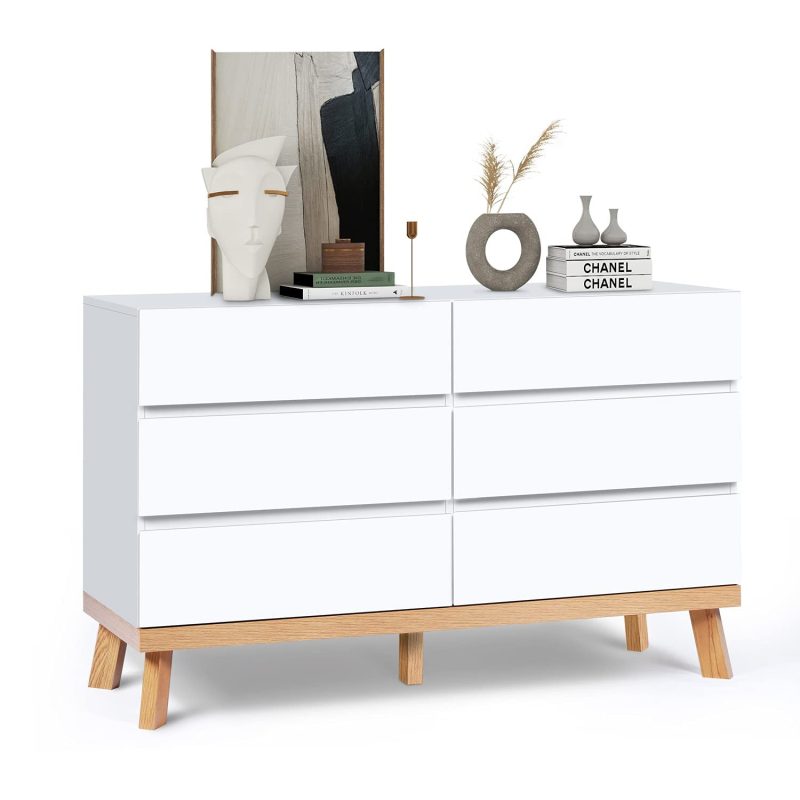 YIGOBUY White Dresser for Bedroom 6 Drawer Double Dresser Chest of Drawers Large Storage Cabinet White Dresser for Bedroom, Living Room, Hallway (White)