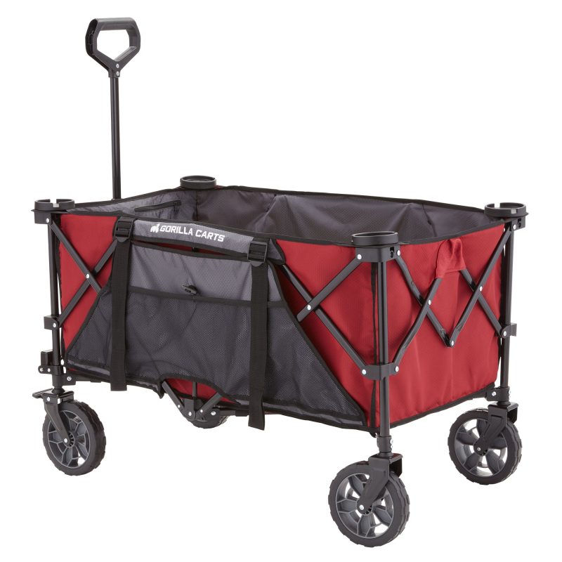 Gorilla Carts 7 Cubic Feet Foldable Utility Beach Wagon w/ Oversized Bed, Red - Image 2