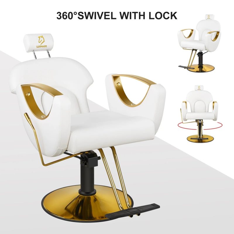 LUXMARS Reclining Barber Chair Salon Chair Height Adjustable Hydraulic Chair Tattoo Chairs 360 Degrees Rolling Swivel Barber Chairs for Barbershop Hair Salon Spa Equipment - White - Image 8