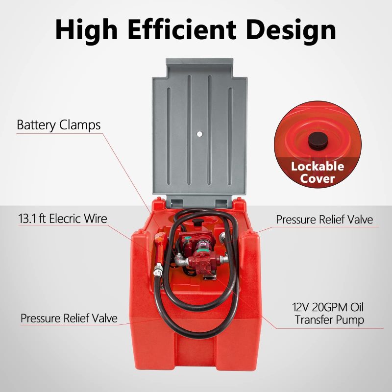 TECSPACE 58 Gallon Gasoline Tank, Portable Fuel Tank with 12V Electric Fuel Transfer Pump, 40 GPM Gasoline Fuel Tank with 4 Meters Hose for Gasoline & Diesel Transportation (Red, 58 gal) - Image 8