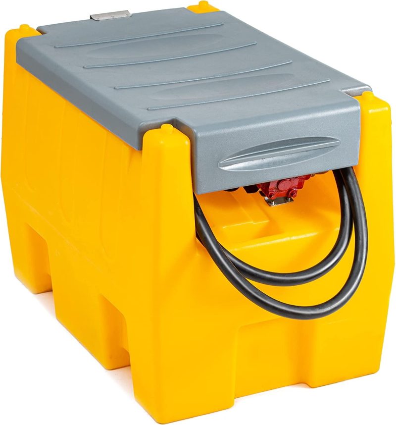 TECSPACE 58 Gallon Gasoline Tank, Portable Fuel Tank with 12V Electric Fuel Transfer Pump, 40 GPM Gasoline Fuel Tank with 4 Meters Hose for Gasoline Transportation (Yellow, 58 gal)