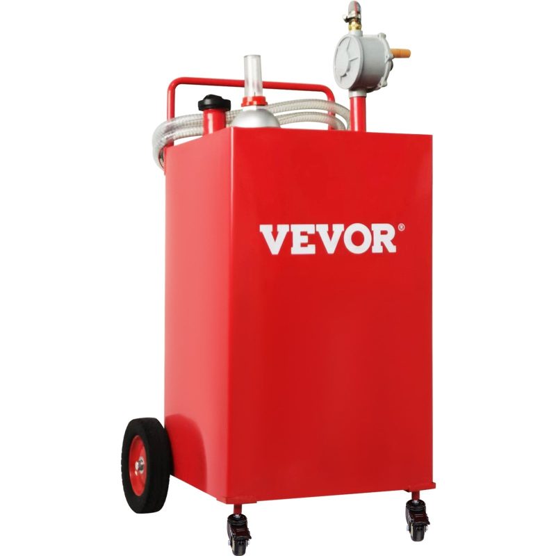 VEVOR 35-Gallon Fuel Caddy with Manual Transfer Pump, Gas Storage Tank on 4 Wheels for Gasoline, Diesel - Image 11