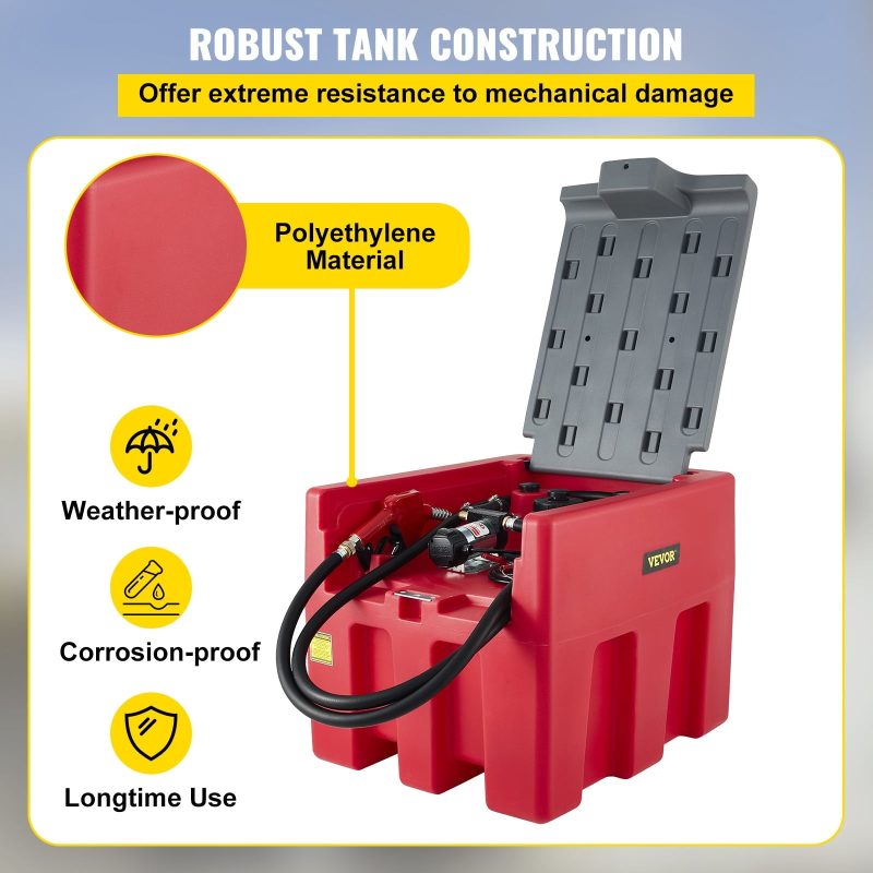 VEVOR Portable Diesel Tank, 58 Gallon Capacity, Diesel Fuel Tank with 12V Electric Transfer Pump, Polyethylene Diesel Transfer Tank for Easy Fuel Transportation, Red - Image 3