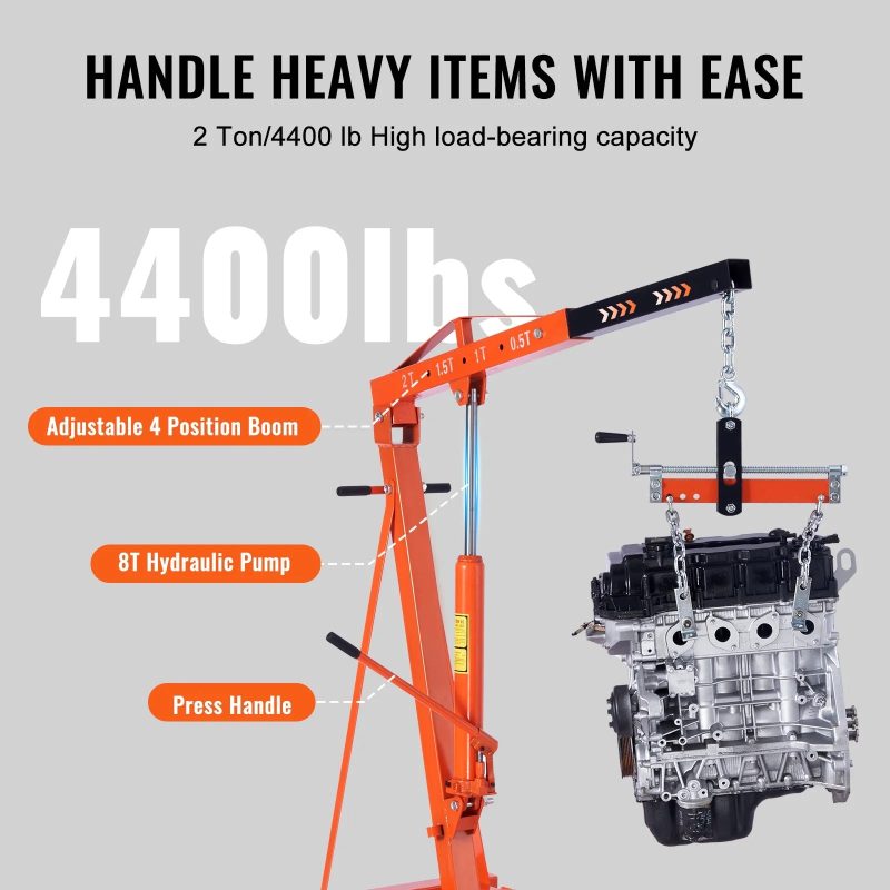 BENTISM 2T Folding Engine Crane Engine Hoist with Level 4400 lbs/2 ton Heavy-Duty Cherry Picker Shop Crane Oldable Engine Crane - Image 3