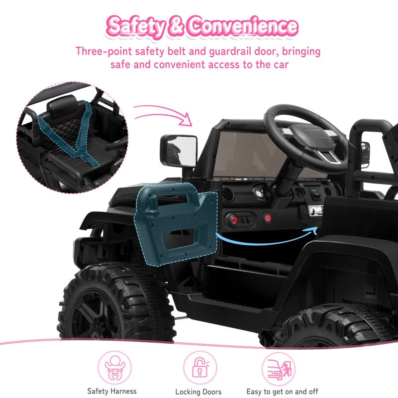 JOYMOR Ride on Truck with Remote Control, 4 Wheels 12V Battery Powered Kids Car, with LED Headlight/Horn Button/ MP3 Player/USB Port/Forward Backward/Kids Girl Boy (Black) - Image 4