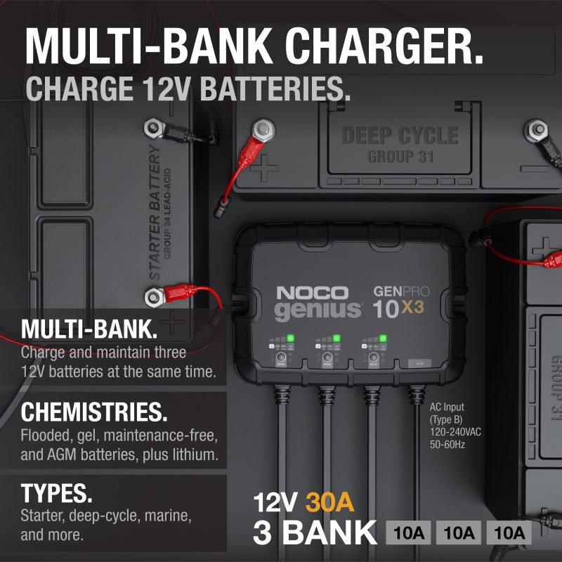 NOCO Genius GENPRO10X3 3-Bank 30A (10A/Bank) 12V Onboard Battery Charger - Image 2