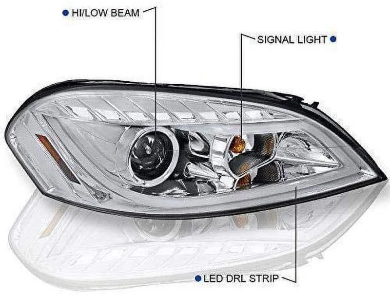 DRL LED Light Bar Strip Projector Headlight Head Lamp Replacement in Chrome Housing Clear Lens Made For And Compatible With 2006 - 2013 Chevy Chevrolet Impala 06 07 08 09 10 11 12 13 - Image 3