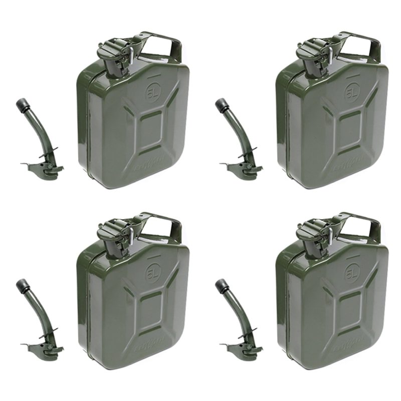 MoreChioce 5L Green Metal Jerry Can Store Container with Fixed Spout for Petrol Oil Water Alcohol