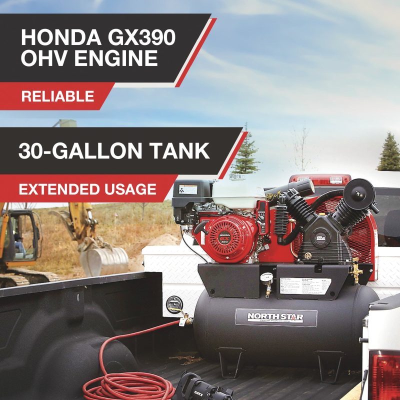 NorthStar Portable Gas Powered Air Compressor - Honda GX390 OHV Engine, 30-Gallon Horizontal Tank, 24.4 CFM at 90 PSI - Image 2