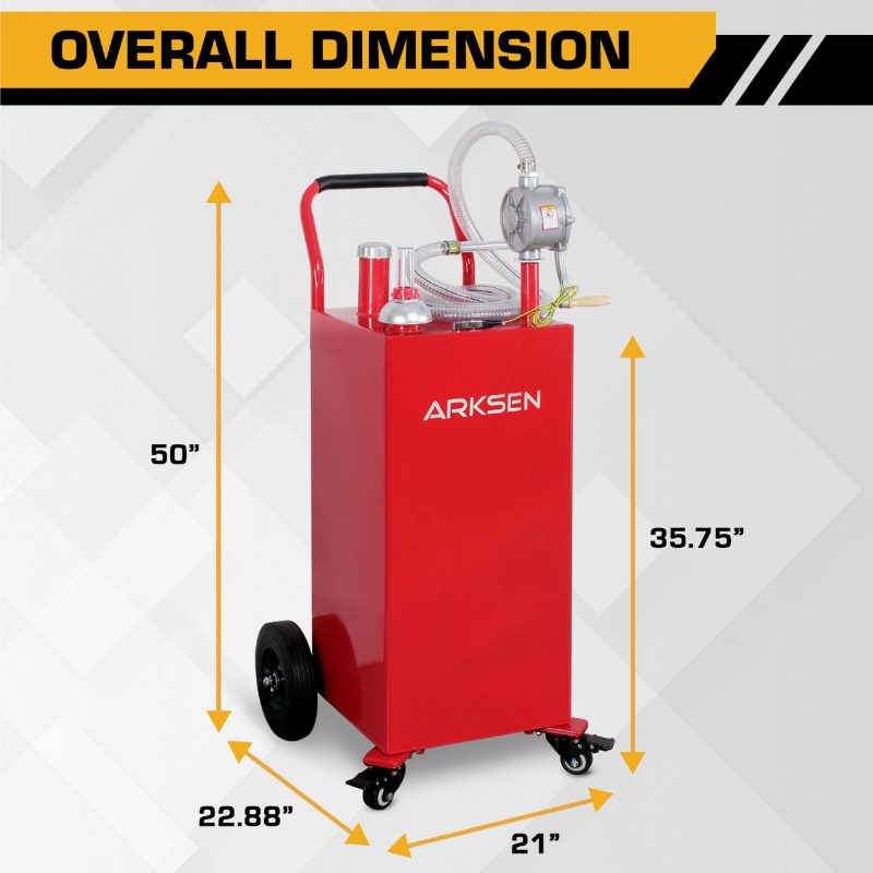 Arksen 30 Gallon Portable Gas Caddy Fuel Storage Tank Large Gasoline Diesel Can Hand Siphon Pump Rolling Wheels, Red - Image 7