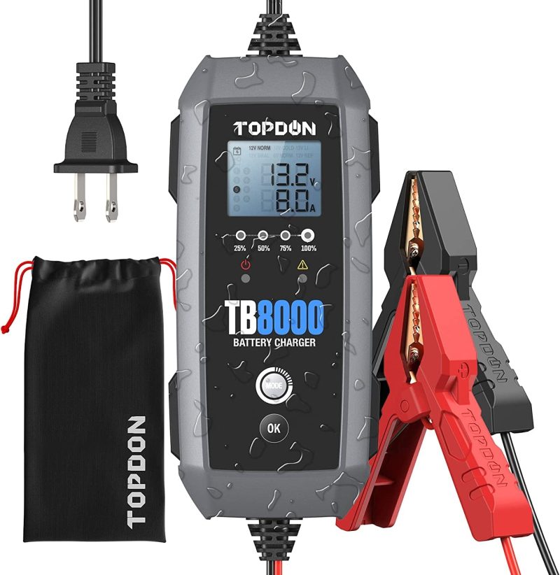 TOPDON TB8000 Car Battery Charger 8A/3A/1A 12V/6V Automotive Battery Maintainer with Voltage Detection