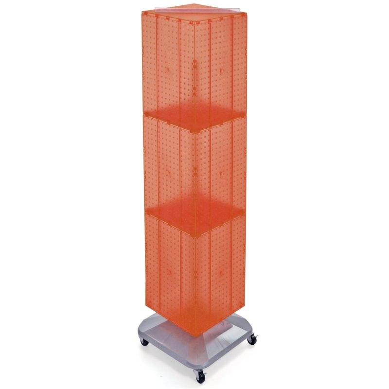 Azar Displays 701465-ORG Orange Four-Sided Pegboard Tower Floor Display on Revolving Wheeled Base. Spinner Rack Stand. Panel Size: 14"W x 60"H