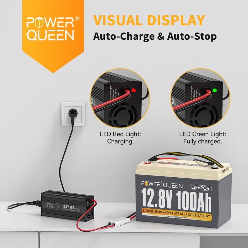 Power Queen 12V 100Ah LiFePO4 Lithium Battery with 14.6V 20A Charger for Solar,RV, Trailer - Image 4