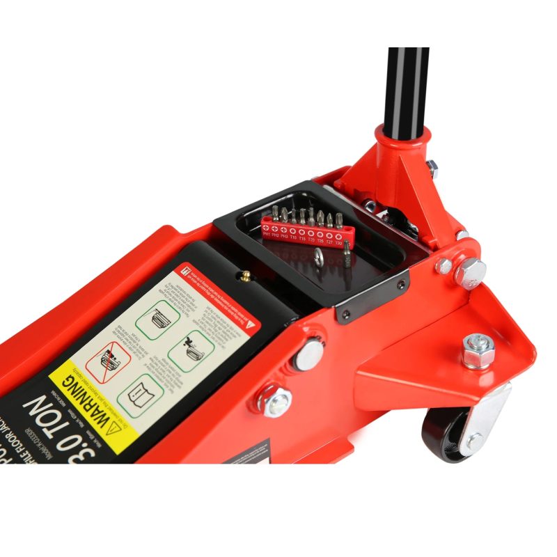 Low Profile Floor Jack, Seizeen 3 Ton(6600 lbs) Trolley Jack Dual Lift Pump, Quick Lift 3-3/10" - 18-4/20", Heavy-Duty Steel Jack with 45''L Extended Handle, Car Jack w/Wheels, Rubber Saddle, Red - Image 10