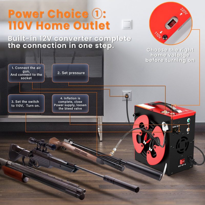 GX Pump CS3-I Portable PCP Air Compressor, Built-in Home Converter, Auto-Stop, 110V AC/12V DC - Image 7