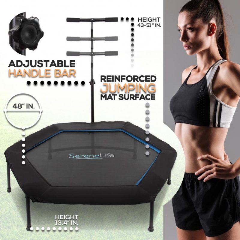 SereneLife SLELT518 Pro Aerobics Fitness Trampoline Portable Gym Sports Trampoline with Adjustable Handrail - Image 2