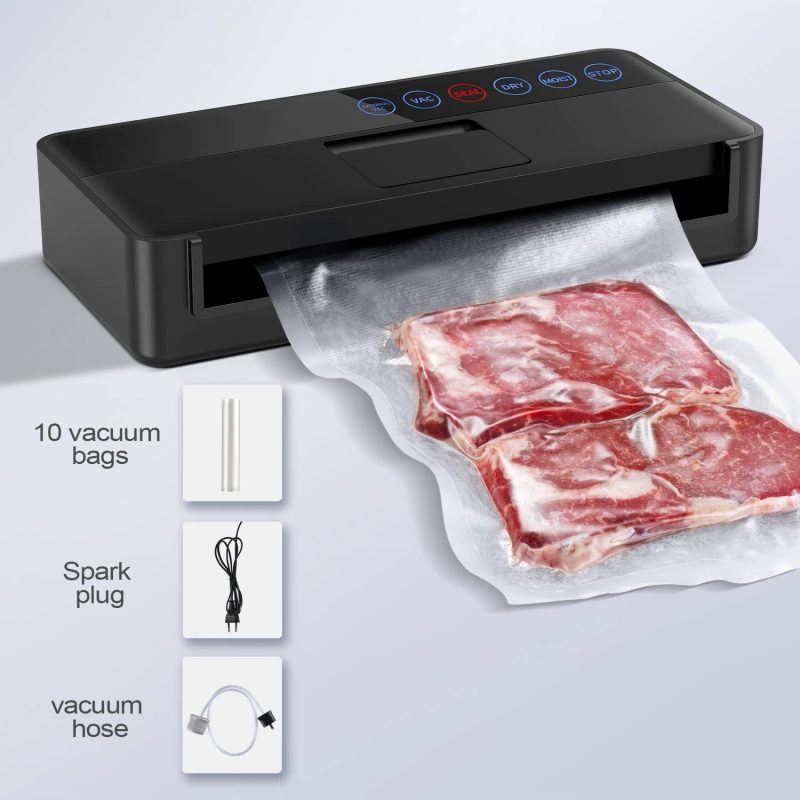 vsdk Vacuum Sealer Machine, Automatic Food for Preservation with sealers bags, Dry Moist Modes, Led Indicator Lights, Compact Design Full 95 Kpa (Black) , (V8111) - Image 5