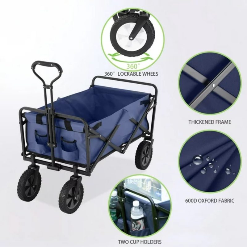 APOLLOLIFT Folding Wagon Cart, Outdoor Garden Cart Foldable Wagon for Sports, Shopping, Camping, Portable 220lbs Beach Wagon, Blue - Image 2