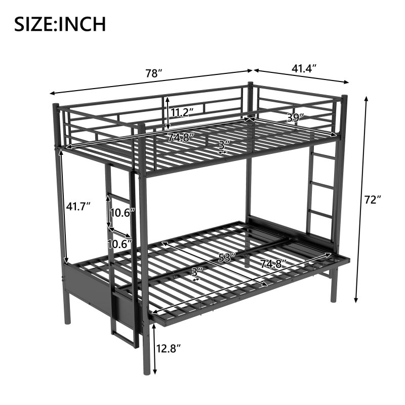 Merax Twin-over-Full Futon Metal Bunk Bed for Children's Bedroom - Image 9