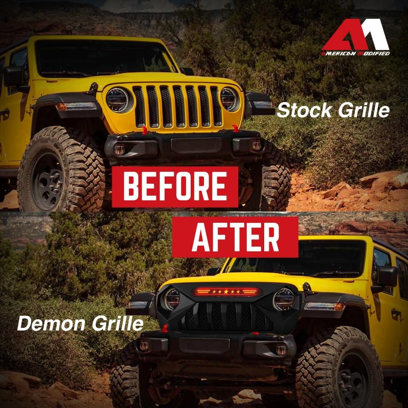 AMERICAN MODIFIED Demon Grille w/Red Lights for 18-21 Wrangler/Gladiator - Image 6