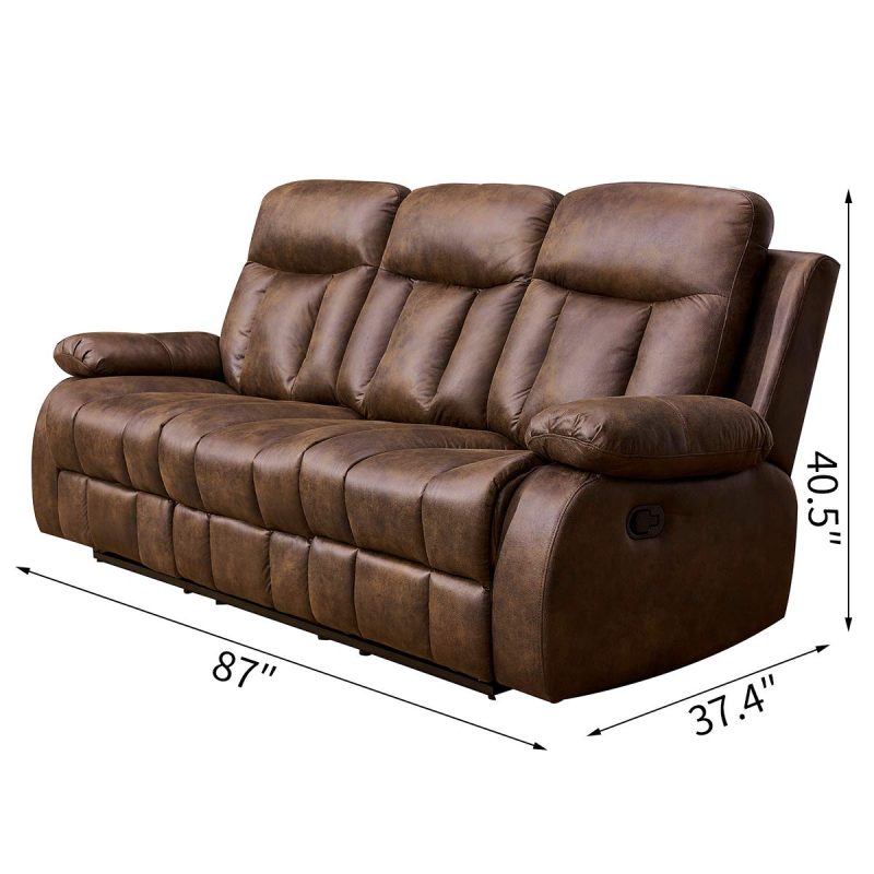 Betsy Furniture 3-PC Microfiber Fabric Recliner Set Living Room Set in Brown, Sofa Loveseat Chair Pillow Top Backrest and Armrests 8028 (Living Room Set 3+2+1) - Image 3