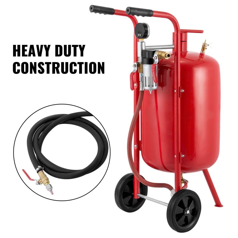 BENTISM 10 Gallon/40L Sandblaster Equipped with Nozzle Shut-Off Valve Pressure Gauge Ceramic Nozzle 2.5m Hose Filling Funnel Watertrap 6" Rubber Wheels Grit Blasting Blast Sandblasting - Image 9