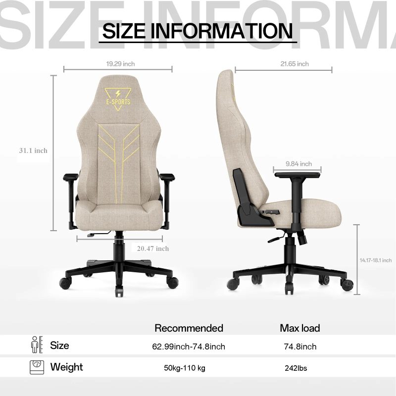 Bigzzia Gaming Chair, High Back Ergonomic Computer Chair with 3D Armrests for Adult, Height Adjustable Game Chair with 360°-Swivel Seat, Beige - Image 6