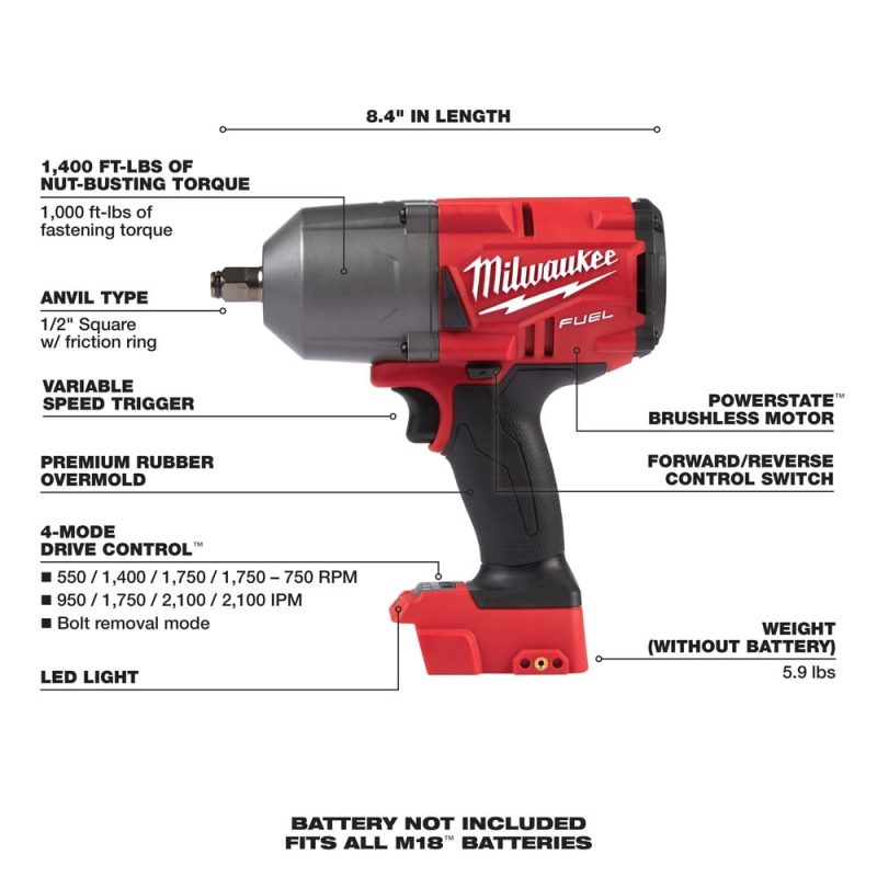 Milwaukee M18 FUEL 18-Volt Lithium-Ion Brushless Cordless 1/2 in. Impact Wrench with Friction Ring (Tool-Only) - Image 3