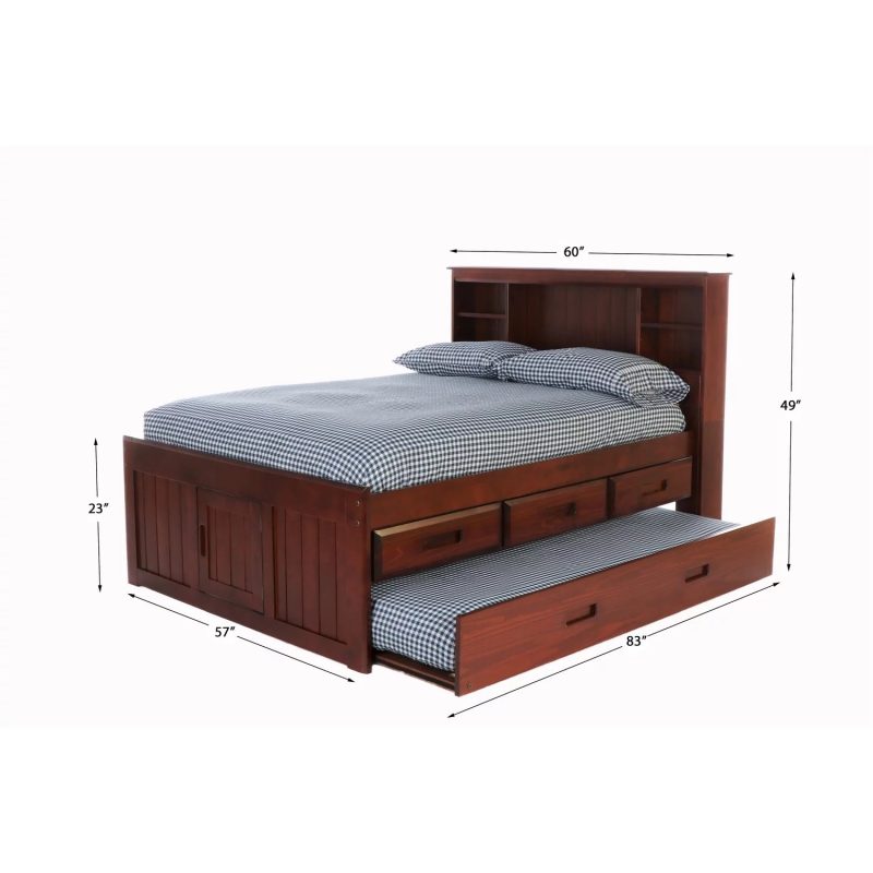 OS Home and Office Solid Pine Full Size Captains Bookcase Bed-Style:3 Drawers with Trundle/Merlot - Image 5