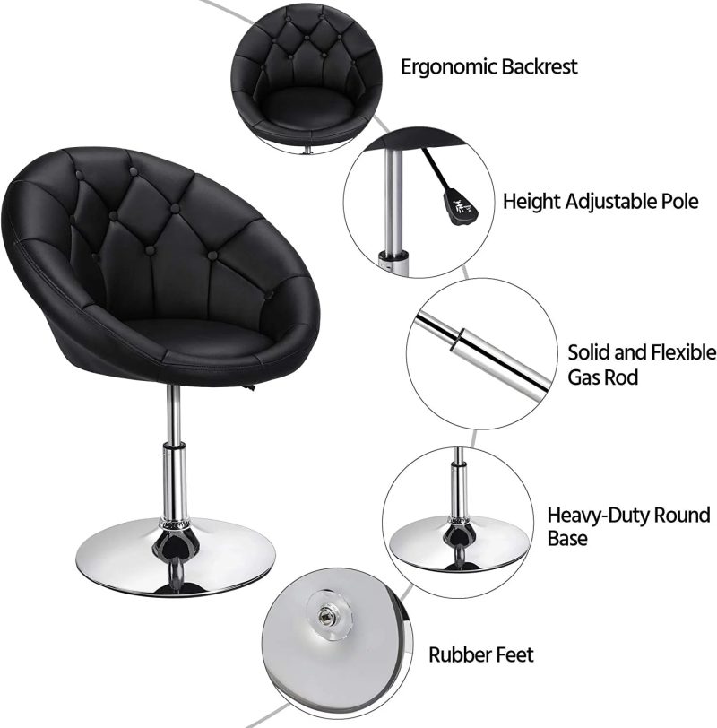 HOMEZY Round Tufted Back Chair Contemporary Height Adjustable, 360° Swivel, Accent Vanity Chair for Living Room, Modern Look, Black - Image 4