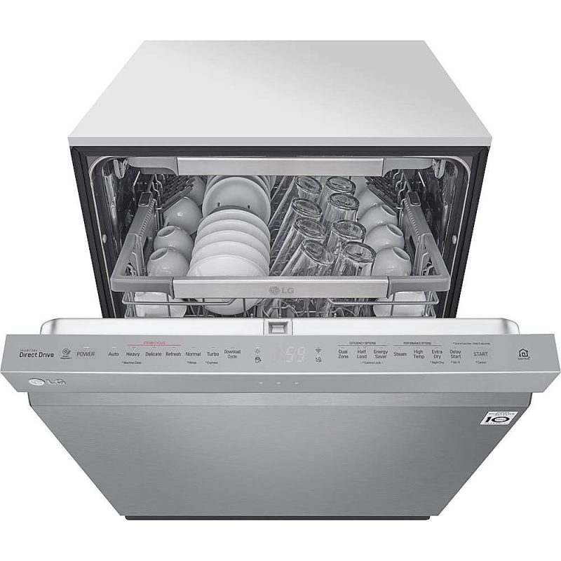 LG - 24" Top Control Built-In Smart WiFi-Enabled Dishwasher with Steam, 3rd Rack and Stainless Steel Tub - Stainless steel